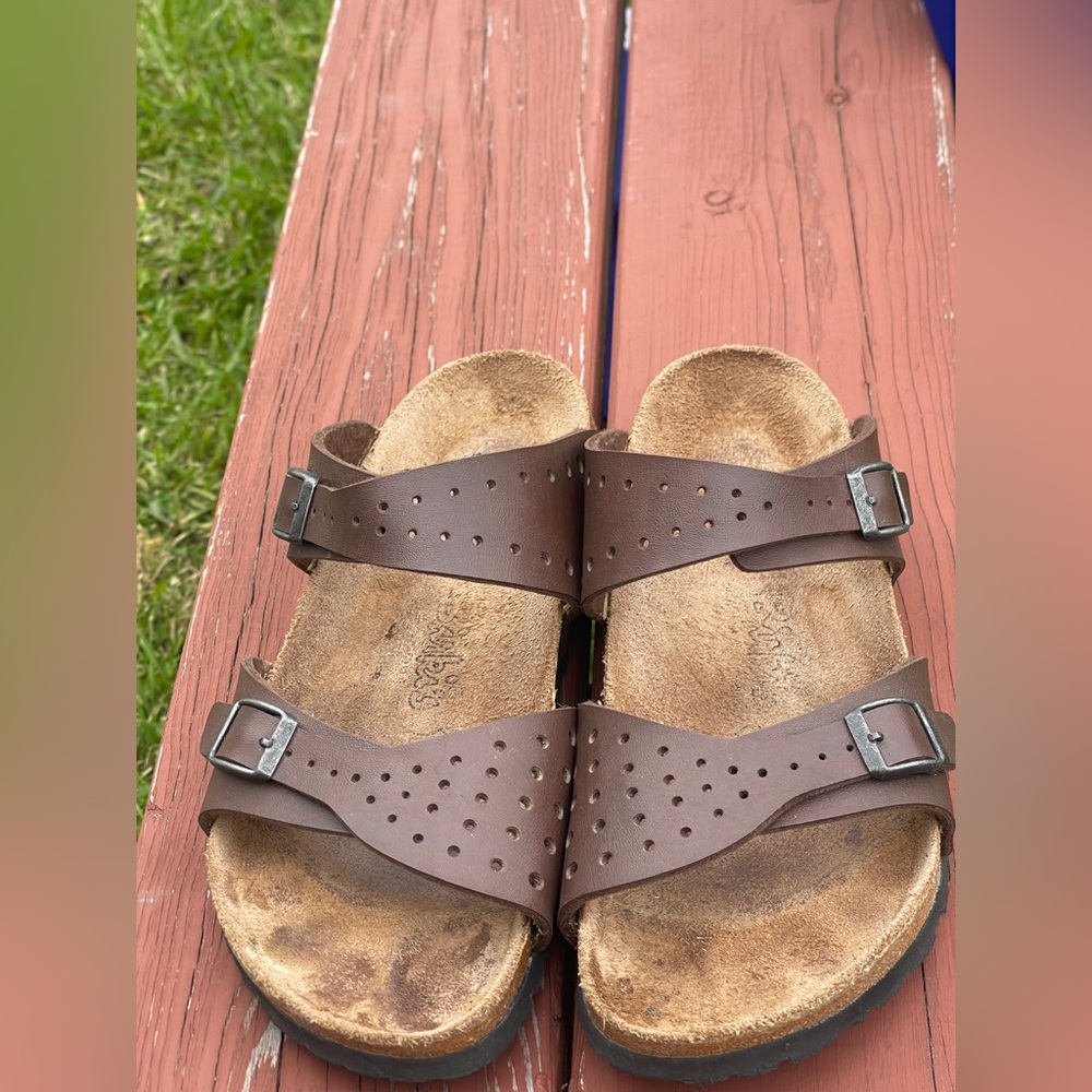 Birkenstock Birki's Freeport Brown Perforated Strap Sandals Women Sz 8